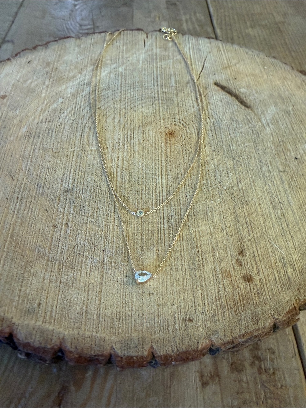Gold Double-Layer Necklace with Heart and Crystal Accents
